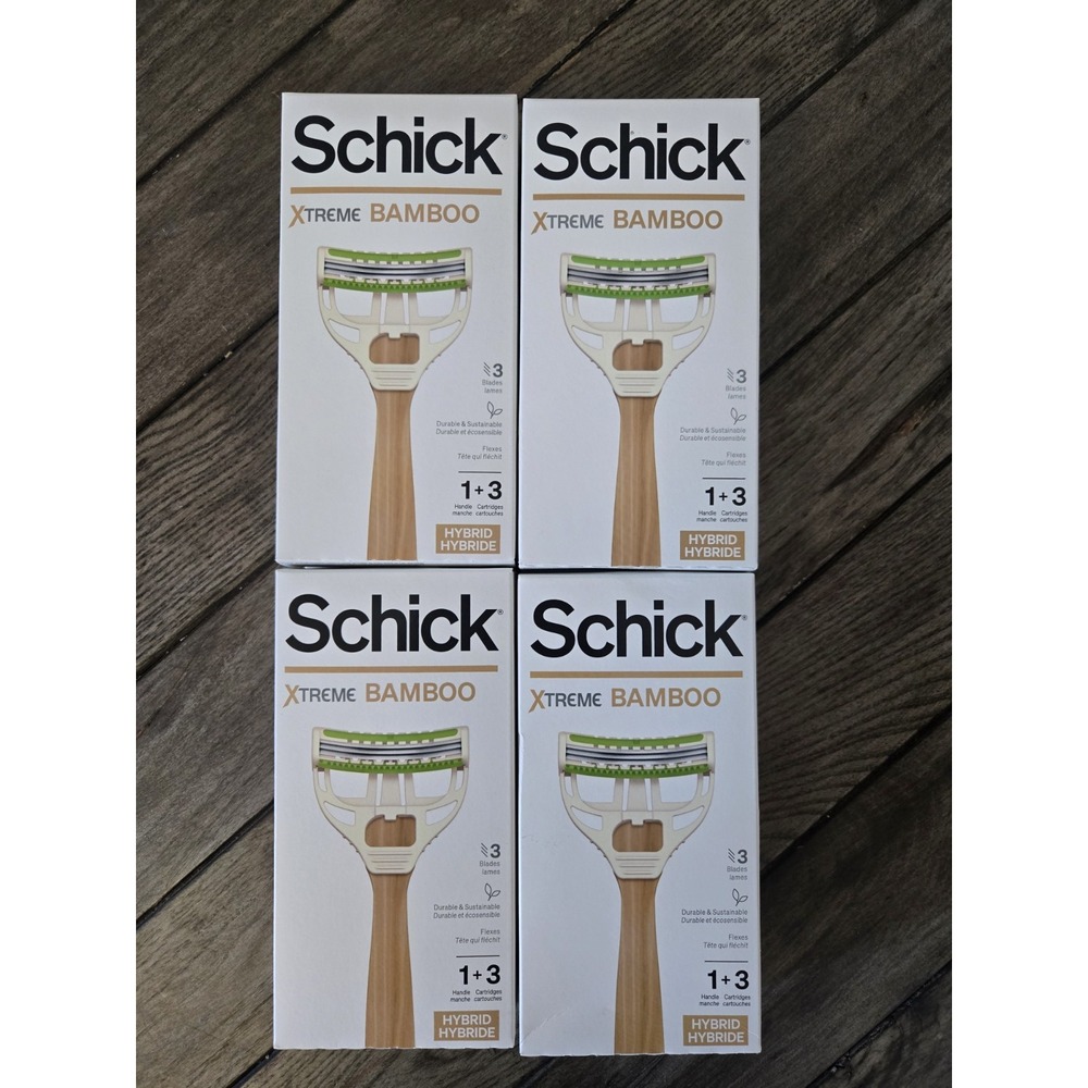 Lot Of 4 NEW Schick Xtreme Bamboo Hybrid Razor (1 Handle + 3 Cartridges Each)